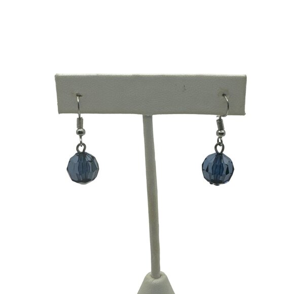 Handmade Blue Crystal Bead Dangle Earrings for Women Silver Plated Hooks - Picture 1 of 4